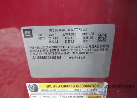 2013 Chevrolet Malibu Eco from USA, damaged, VIN 1G11D5RR2DF107487